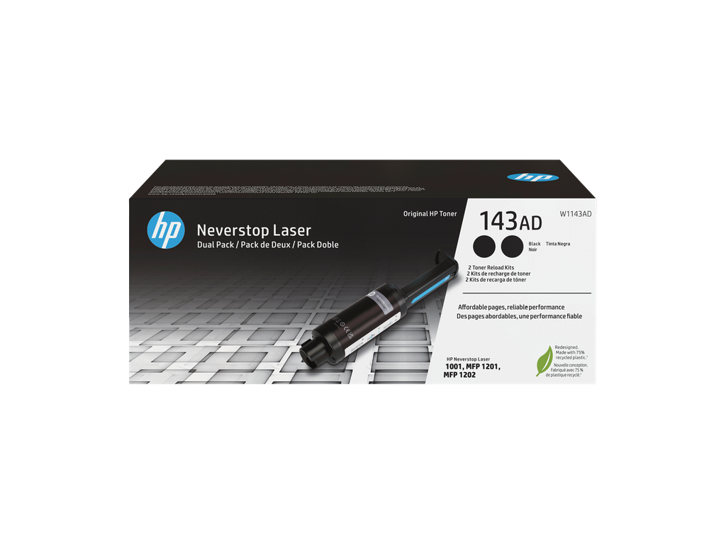 HP 143AD Dual Pack Black Original Neverstop Toner Reload Kit