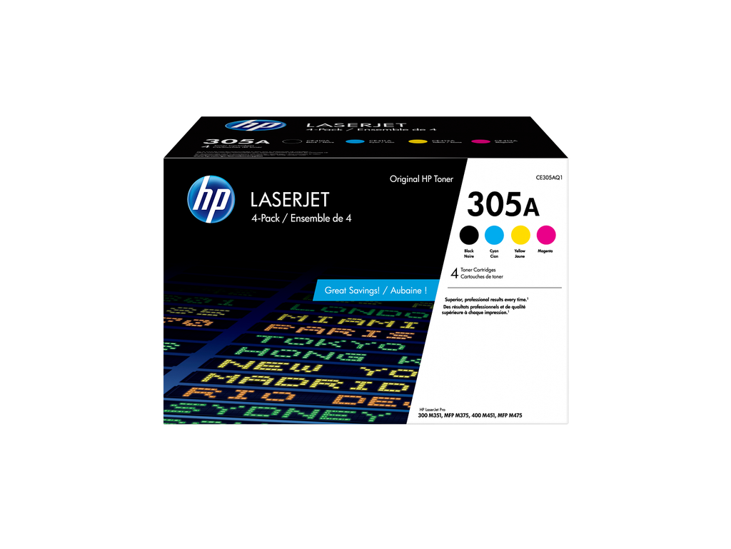 HP 305A 4-pack Black/Cyan/Magenta/Yellow Original LaserJet Toner Cartridges