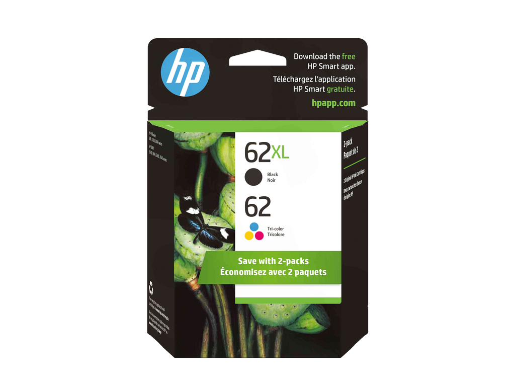 HP 62XL High Yield Black/62 Tri-color 2-pack Original Ink Cartridges