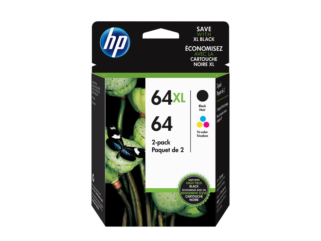HP 64 2-pack Black/Tri-color Original Ink Cartridges