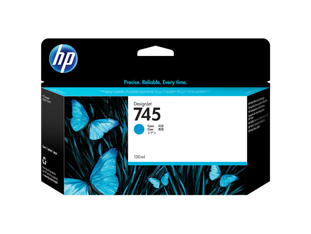 HP 745 130-ml DesignJet Cyan Ink Cartridge