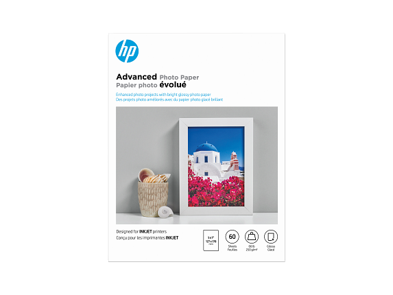 HP Advanced Photo Paper, Glossy, 65 lb, 5 x 7 in. (127 x 178 mm), 60 sheets