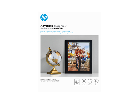 HP Advanced Photo Paper, Glossy, 65 lb, 8.5 x 11 in. (216 x 279 mm), 50 sheets