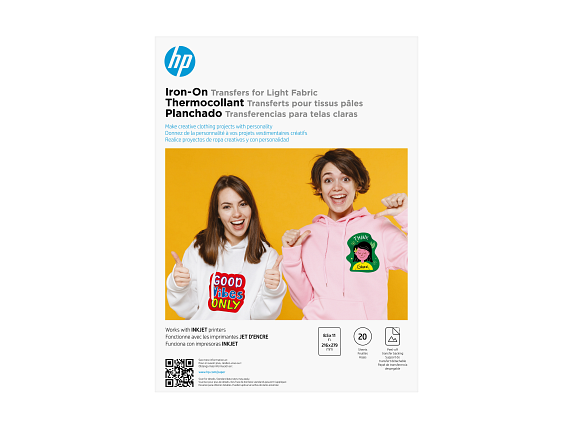 HP Iron-On Transfers for Light Fabric 8.5 x 11 in. (216 x 279 mm) 20 sheets