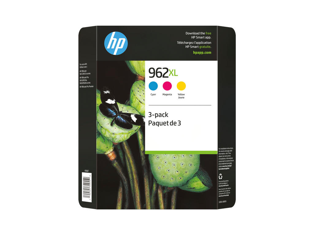 HP 962XL 3-pack High Yield Cyan/Magenta/Yellow Original Ink Cartridges