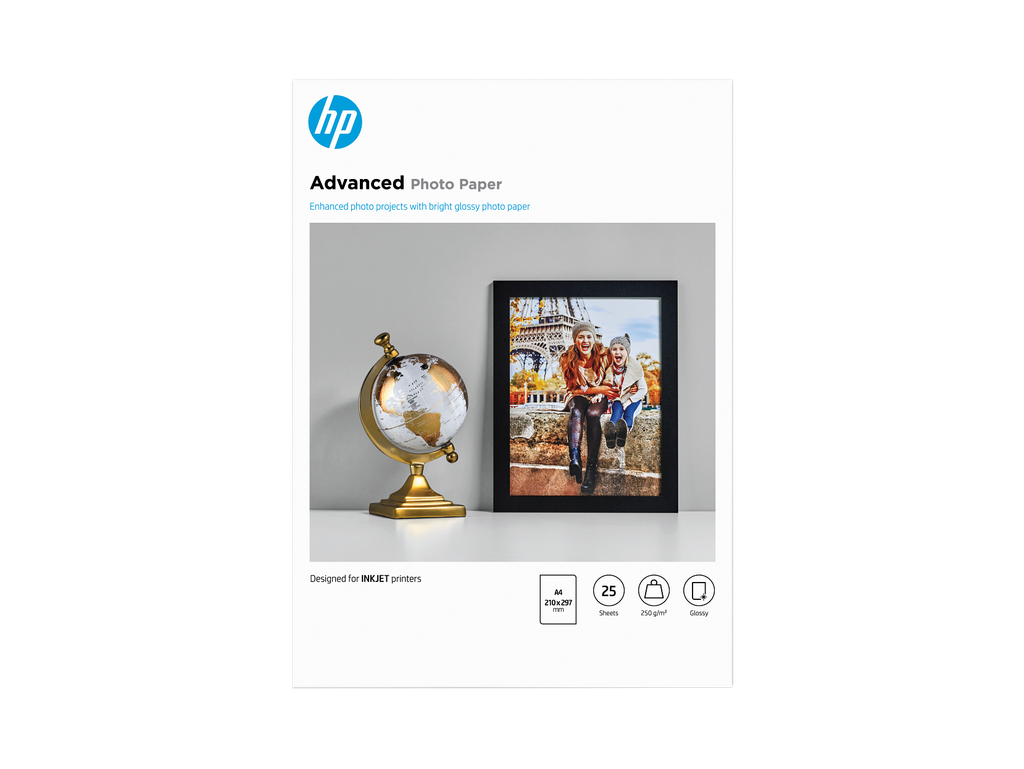 HP Advanced Photo Paper, Glossy, 250 g/m2, A4 (210 x 297 mm), 25 sheets