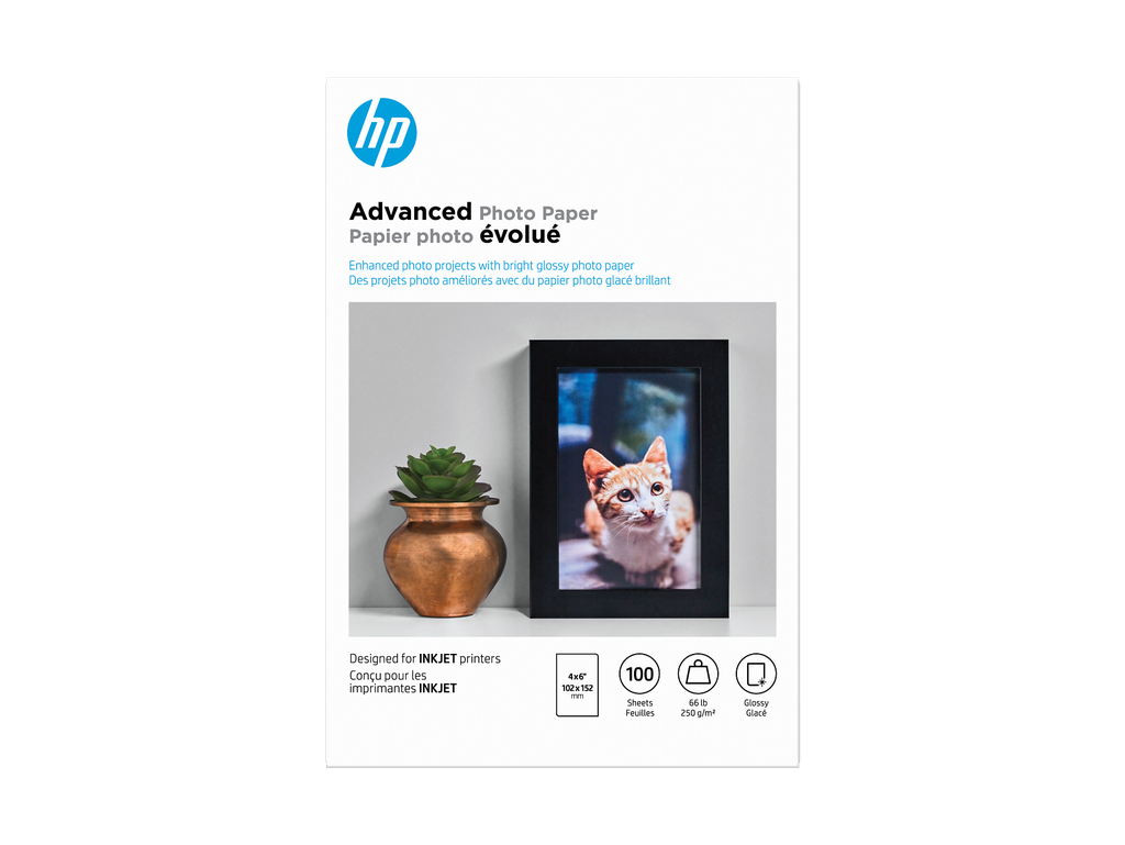 HP Advanced Photo Paper, Glossy, 65 lb, 4 x 6 in. (101 x 152 mm), 100 sheets