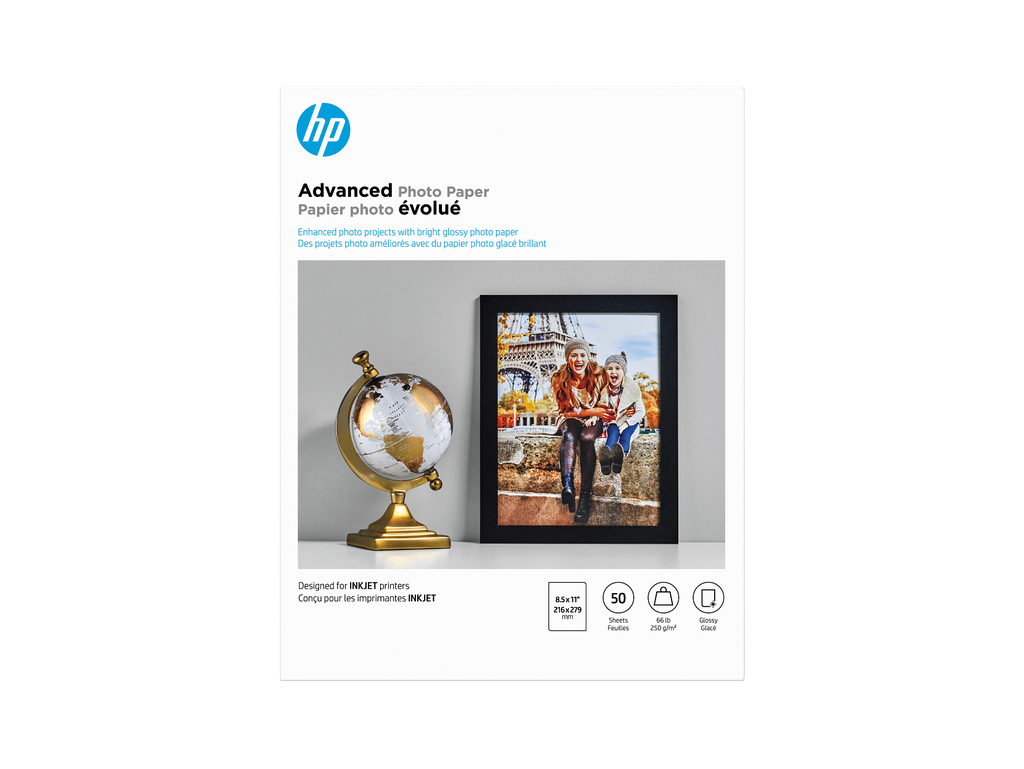 HP Advanced Photo Paper, Glossy, 65 lb, 8.5 x 11 in. (216 x 279 mm), 50 sheets