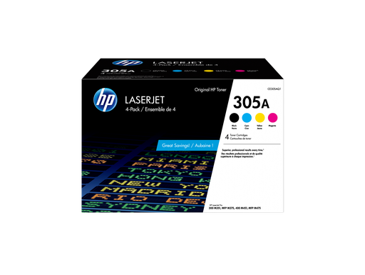 [CE305AQ1] HP 305A 4-pack Black/Cyan/Magenta/Yellow Original LaserJet Toner Cartridges