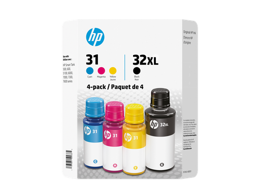 [9F3N3BN] HP 32XL/31 Ink Bottle Combo 4-Pack