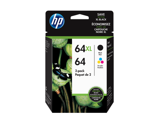 [3YP23AN] HP 64 2-pack Black/Tri-color Original Ink Cartridges