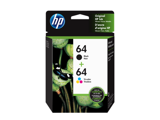[X4D92AN] HP 64 2-pack Black/Tri-color Original Ink Cartridges