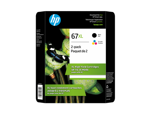[3YP31BN] HP 67XL 2-pack High Yield Black/Tri-color Original Ink Cartridges